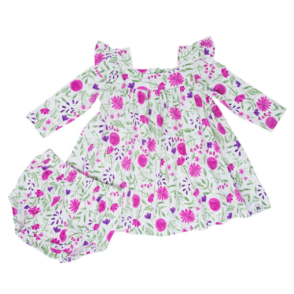 sweet-purple-flowers-ruffle-dress-w-bloomer Sweet Bamboo - Sophia's StyleRompers-1